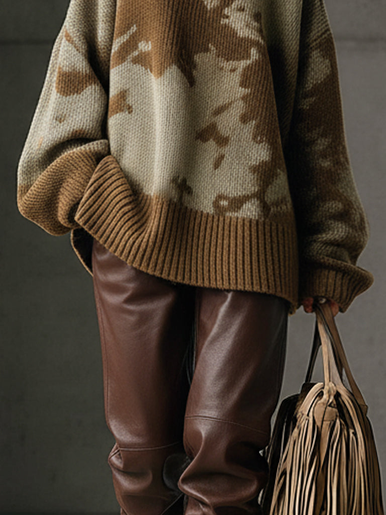 Grøn Camouflage løs rullekrave langærmet sweater — 3