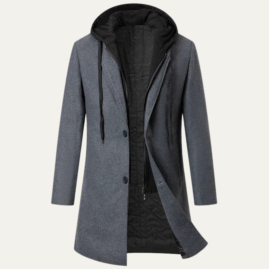 Freja Andersen | Herre med hætte uld Overcoat med quiltet Lining
