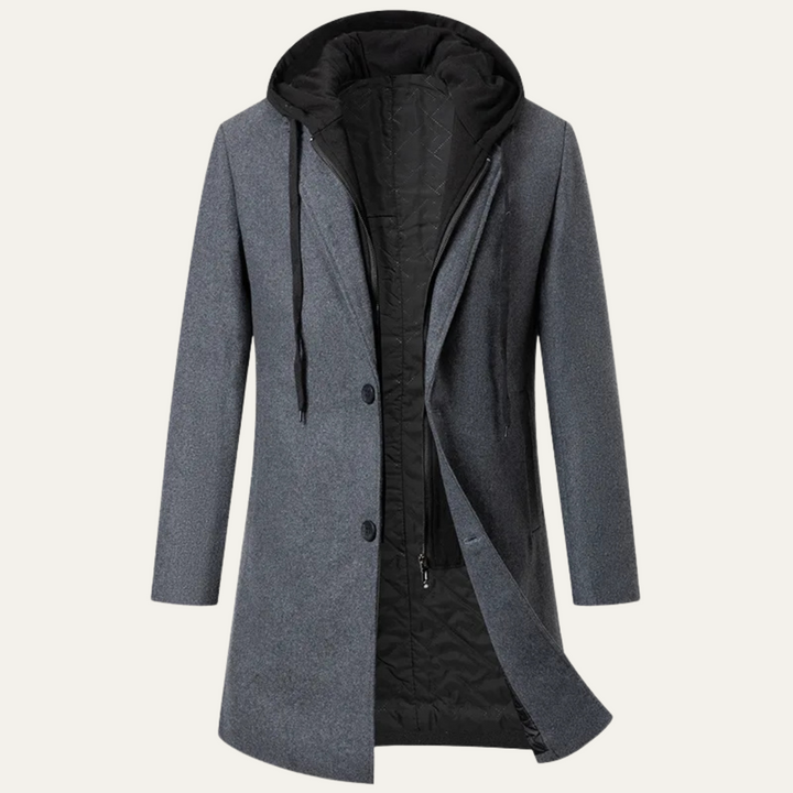 Freja Andersen | Herre med hætte uld Overcoat med quiltet Lining