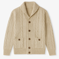 Carlton | Herre beige kabelstrik merino uld cardigan