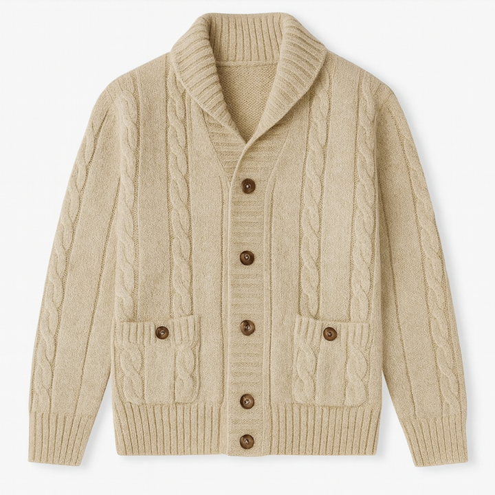 Carlton | Herre beige kabelstrik merino uld cardigan