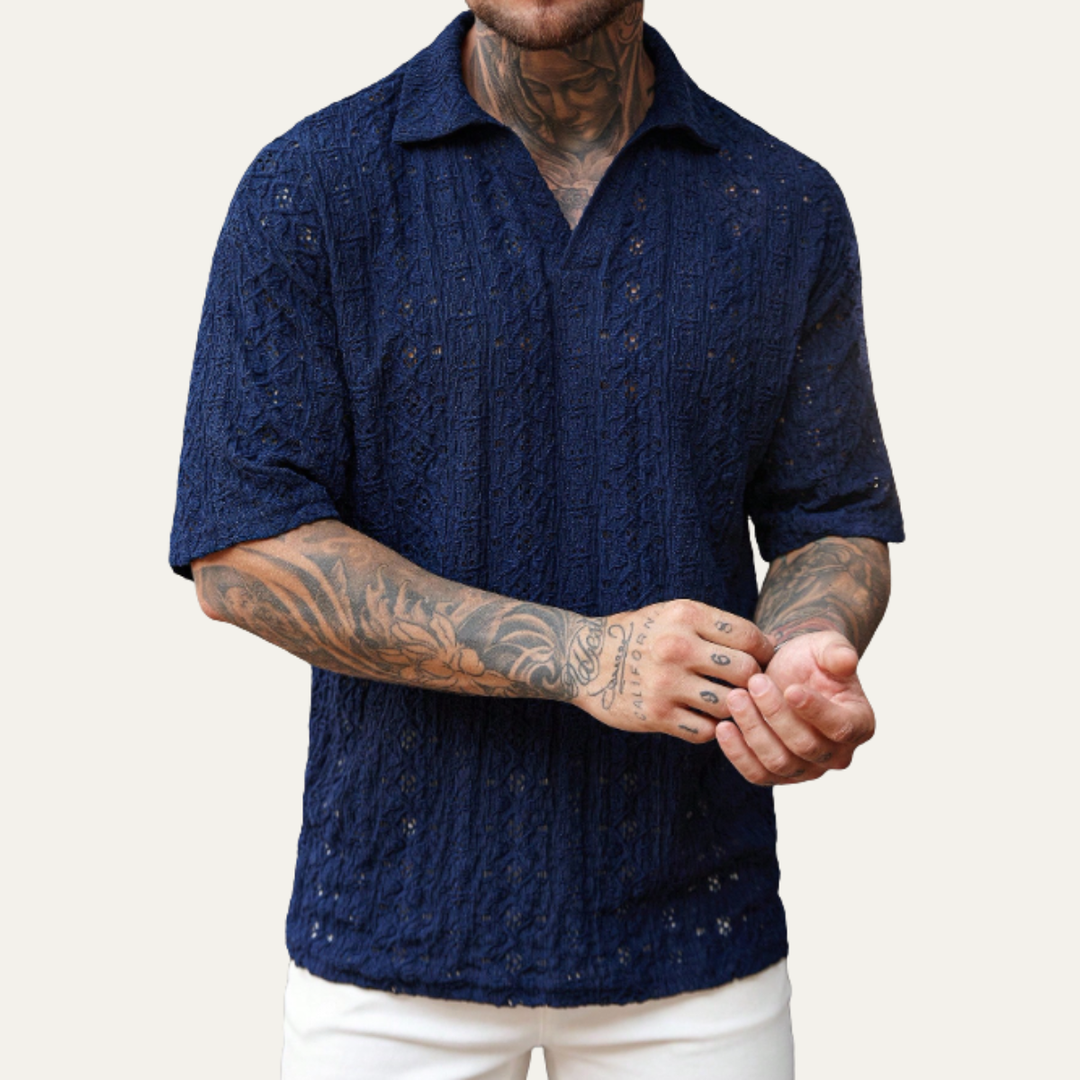 Glenridge Hill herre Bohemian Crochet Mesh hør skjorte - marineblå