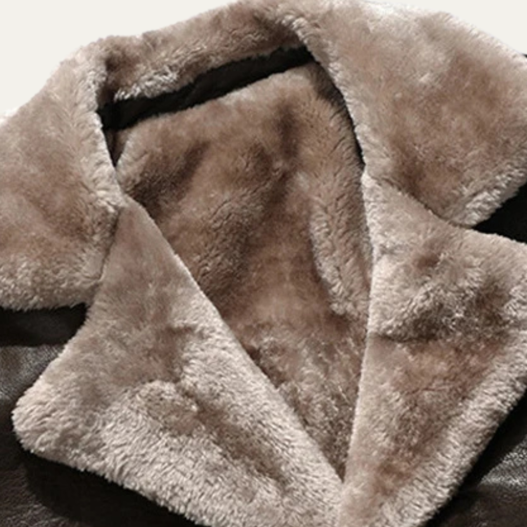 Freja Andersen | Herre knaplukket Fur Lined lang læder vinter frakke