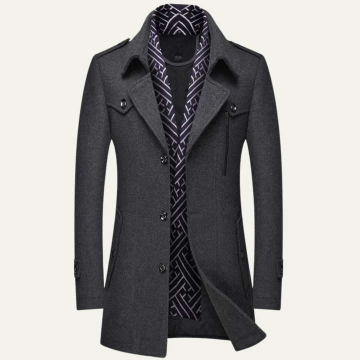 Freja Andersen | Herre uldblanding lang trenchcoat med Lapel krave