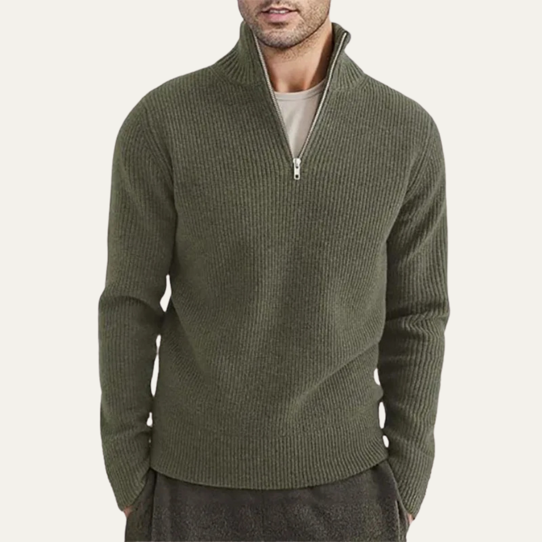 Hawkington | Herre Ribbed varm Mock Neck halv lynlås strik trøje