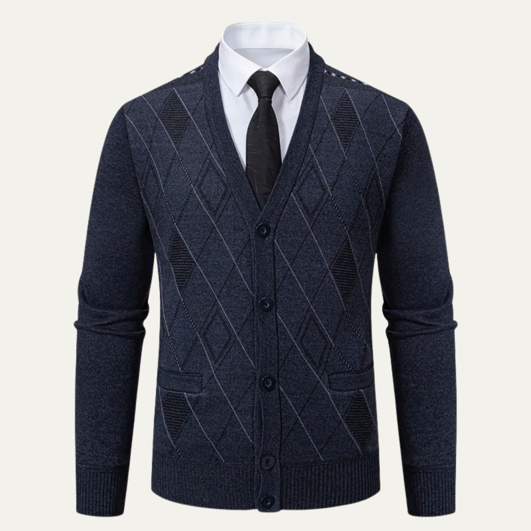 Brightwood | Herre vinter Fleece strik Plaid V-hals cardigan