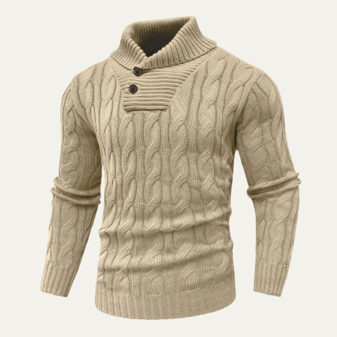 Bevagna | Herre kabelstrik Shawl krave knap Neck trøje