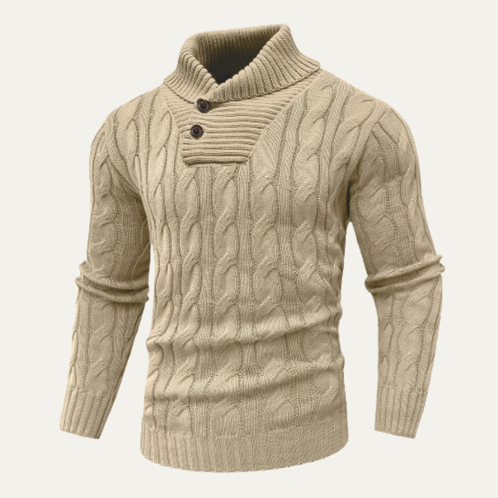Bevagna | Herre kabelstrik Shawl krave knap Neck trøje