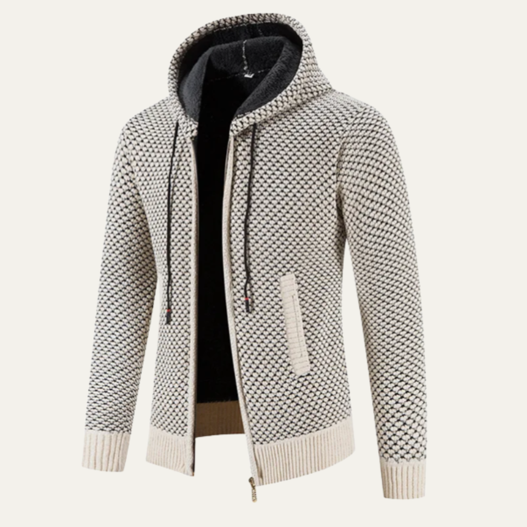 Freja Andersen | Herre strikket fleeceforet Zip Up vinter Hoodie jakke