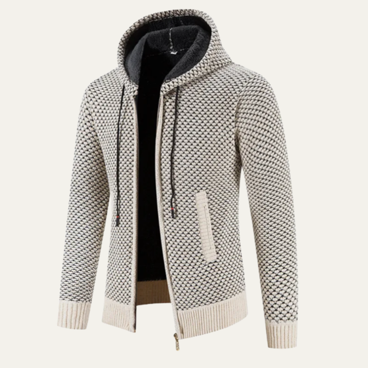 Freja Andersen | Herre strikket fleeceforet Zip Up vinter Hoodie jakke