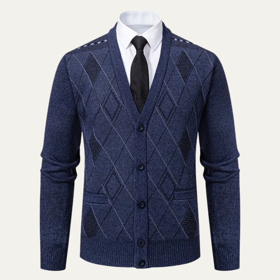 Brightwood | Herre vinter Fleece strik Plaid V-hals cardigan