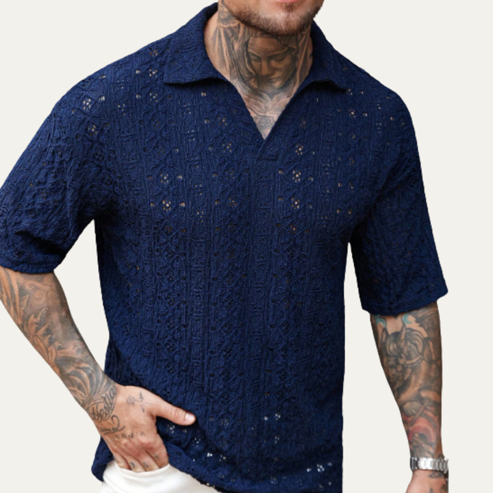 Glenridge Hill herre Bohemian Crochet Mesh hør skjorte - marineblå