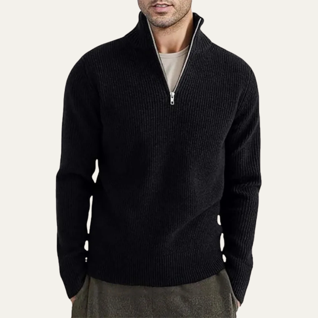 Hawkington | Herre Ribbed varm Mock Neck halv lynlås strik trøje