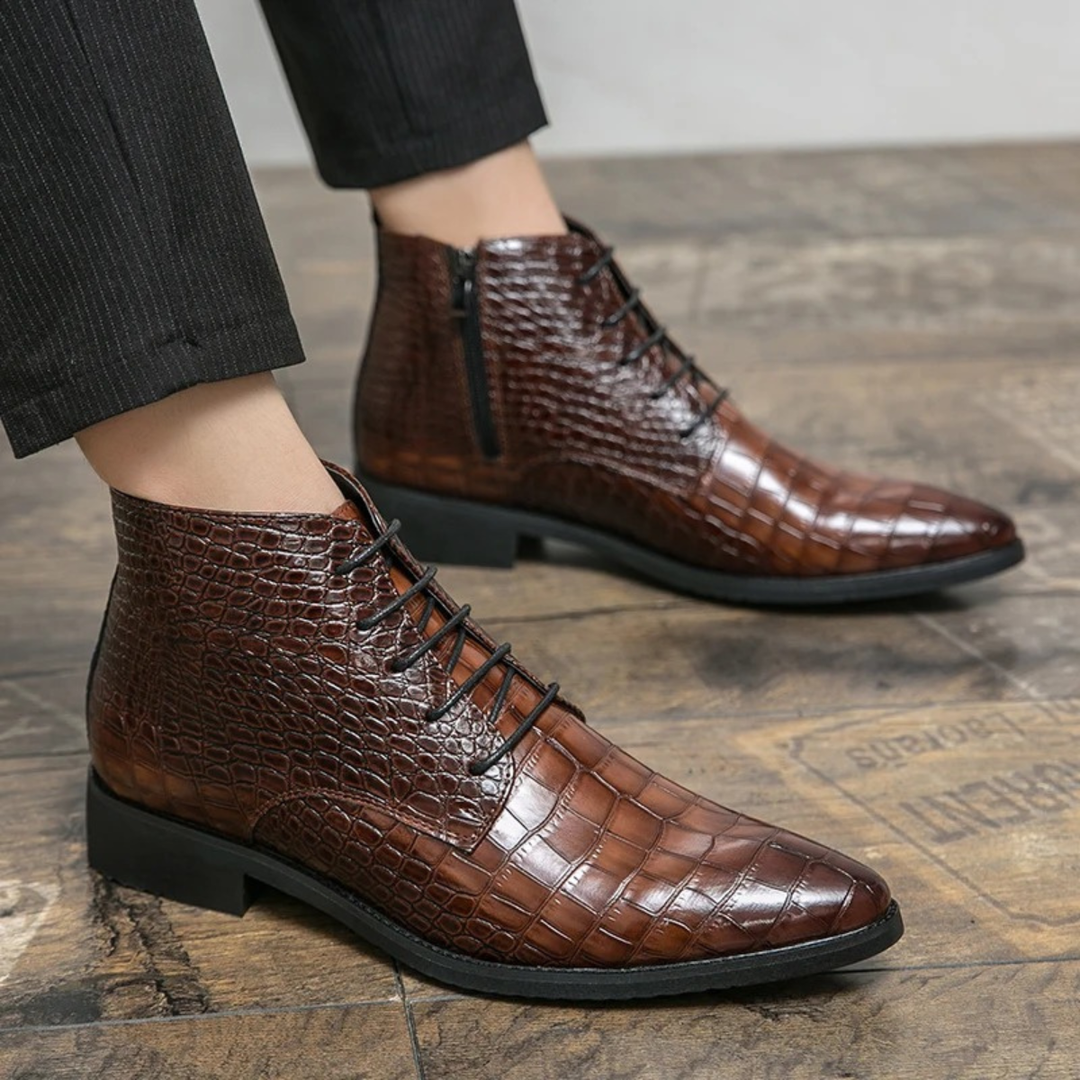 Orvieto | Herre Crocodile Pattern læder Ankle støvler - brun