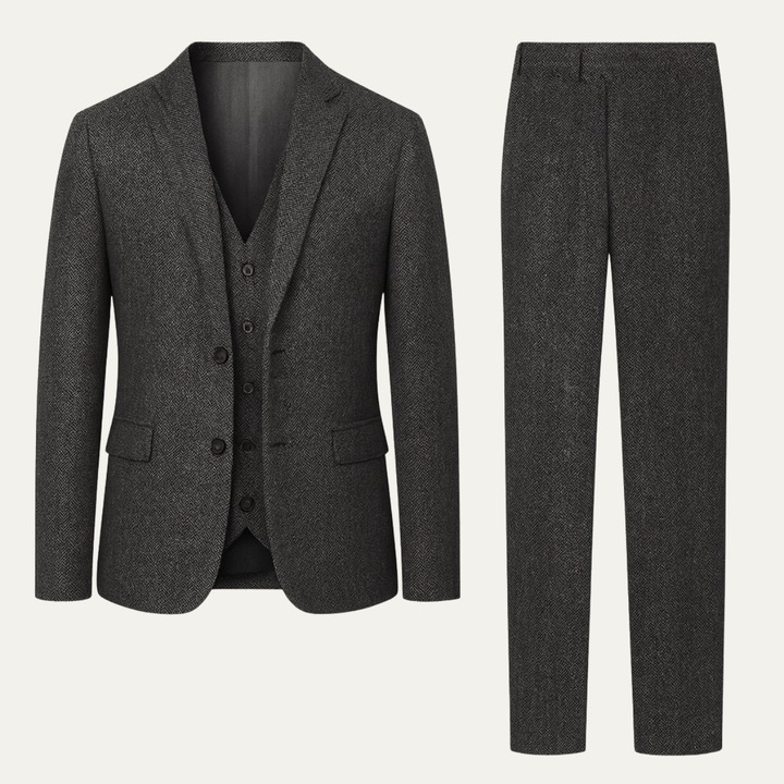 Freja Andersen | Herre tweed 3 Piece jakkesæt - slim fit sildeben jakke, Vest & bukser