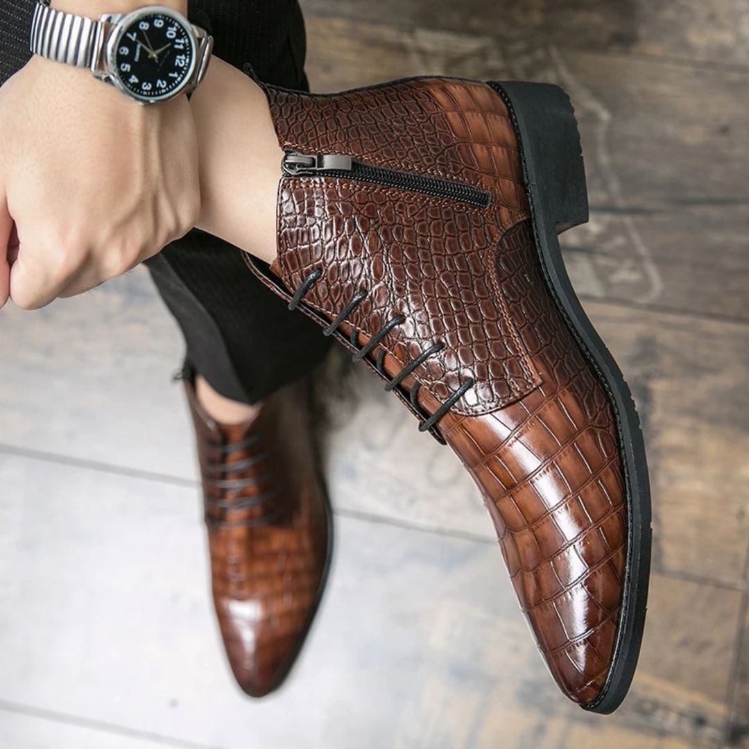 Orvieto | Herre Crocodile Pattern læder Ankle støvler - brun