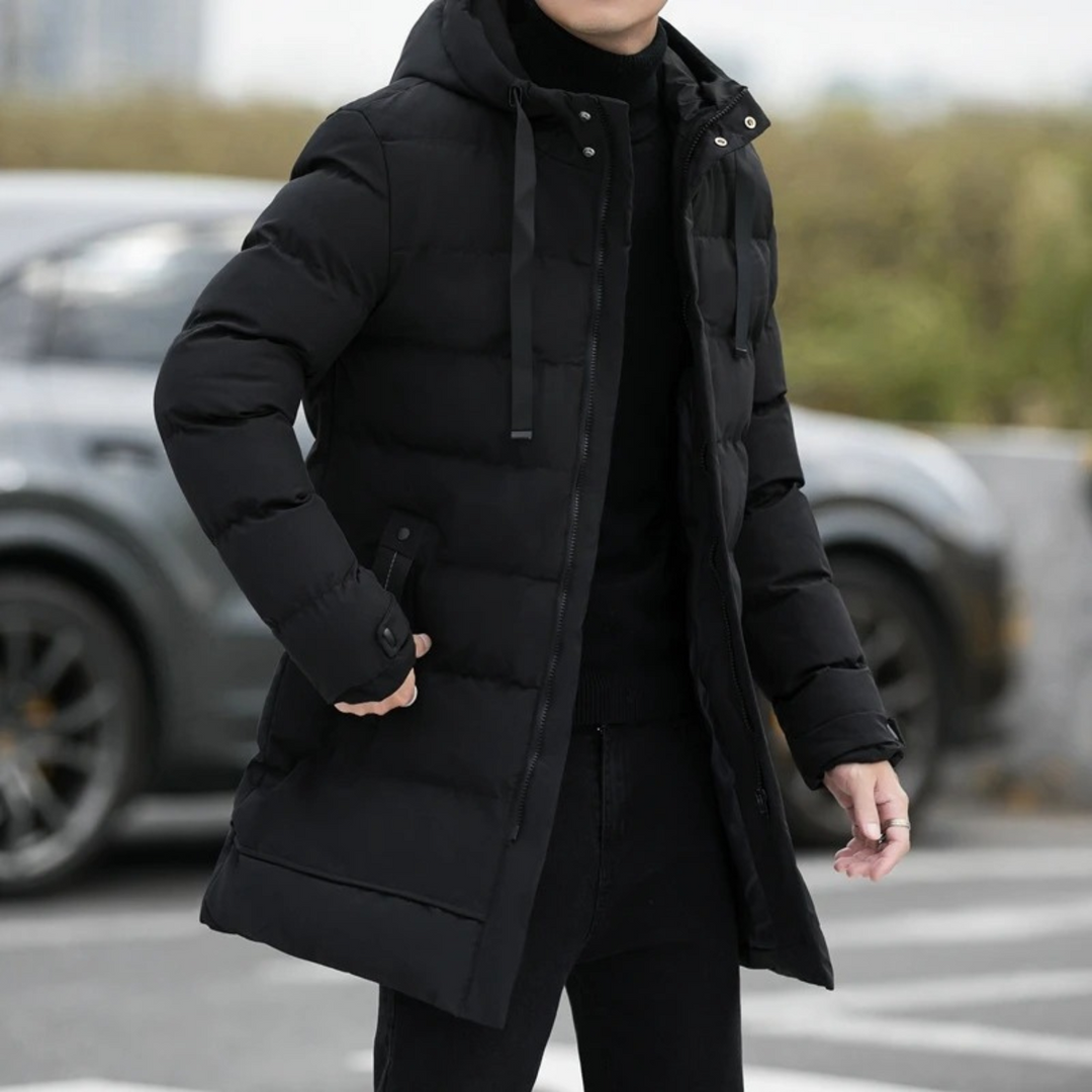 Freja Andersen | Herre Stylish Longline sort puffer frakke