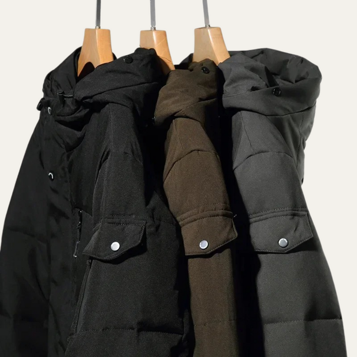 Freja Andersen | Herre Thermal Longline sort puffer frakke med Hood