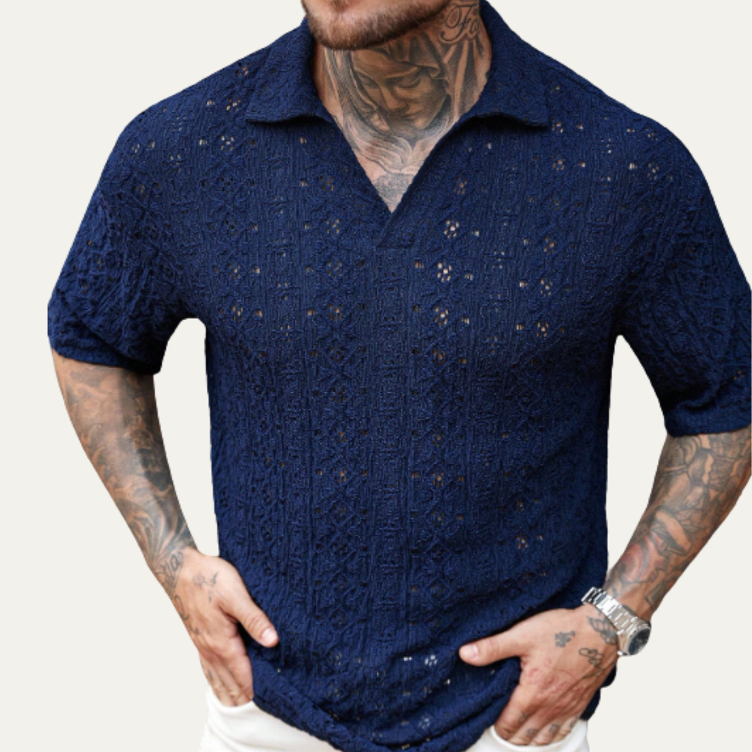 Glenridge Hill herre Bohemian Crochet Mesh hør skjorte - marineblå