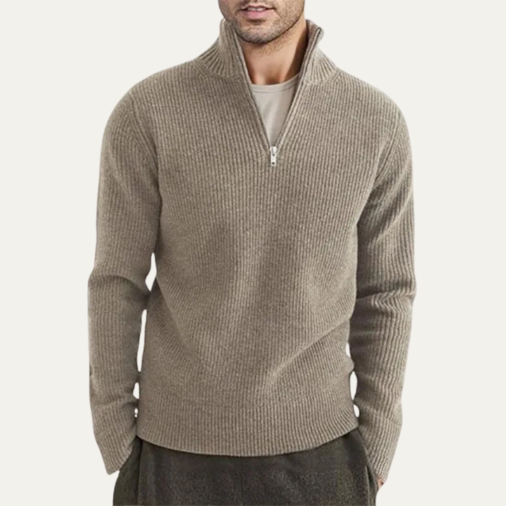 Hawkington | Herre Ribbed varm Mock Neck halv lynlås strik trøje