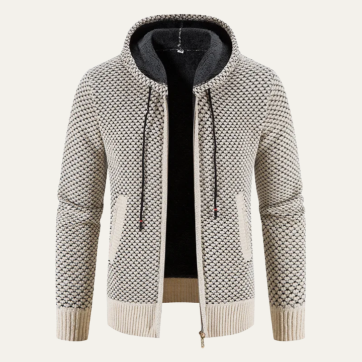 Freja Andersen | Herre strikket fleeceforet Zip Up vinter Hoodie jakke