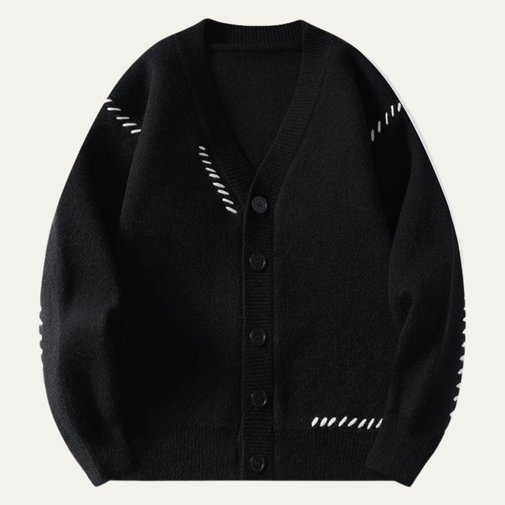 Freja Andersen | Herre strikket cardigan - afslappet V-hals knap Down