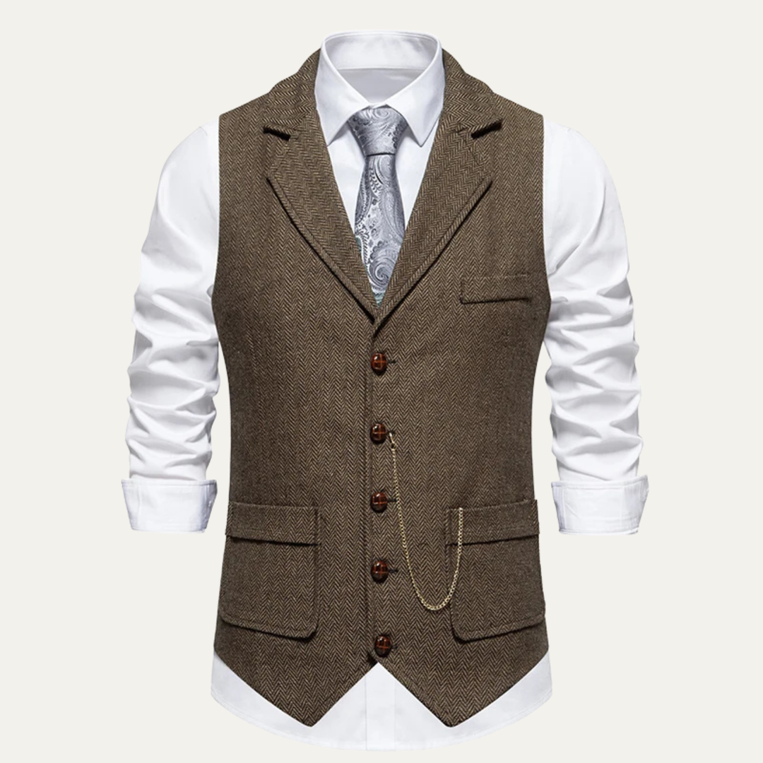 Freja Andersen | Herre tweed Pocket jakkesæt Vest med Chain