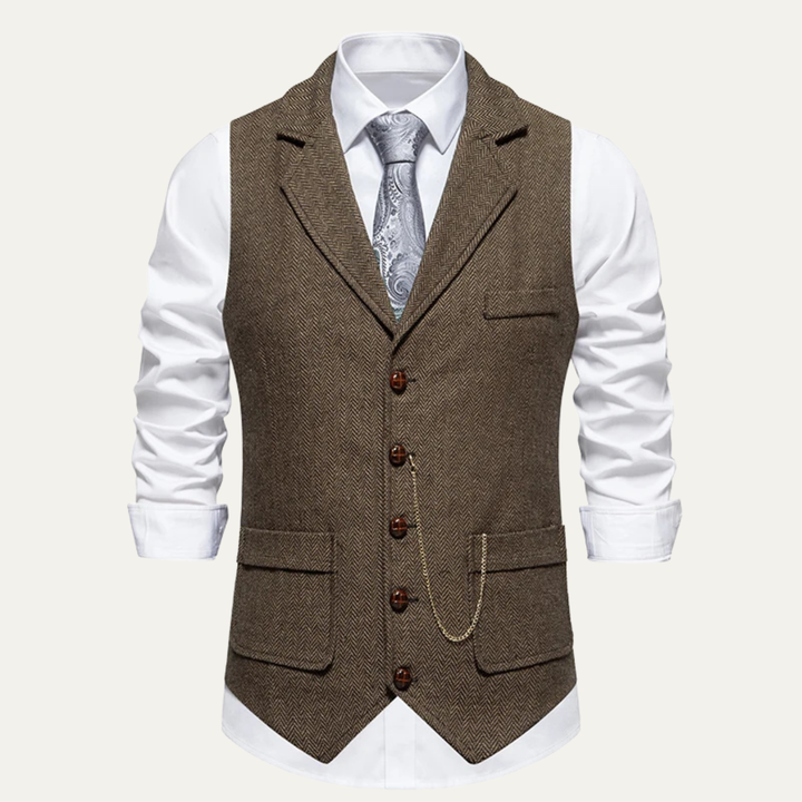 Freja Andersen | Herre tweed Pocket jakkesæt Vest med Chain