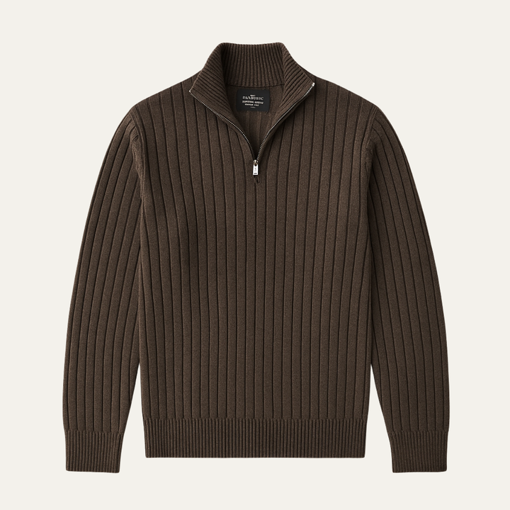 Pembroke | Herre Premium strik Ribbed bomuld halv lynlås trøje