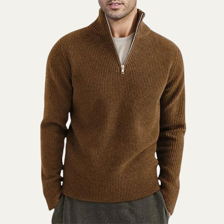 Hawkington | Herre Ribbed varm Mock Neck halv lynlås strik trøje