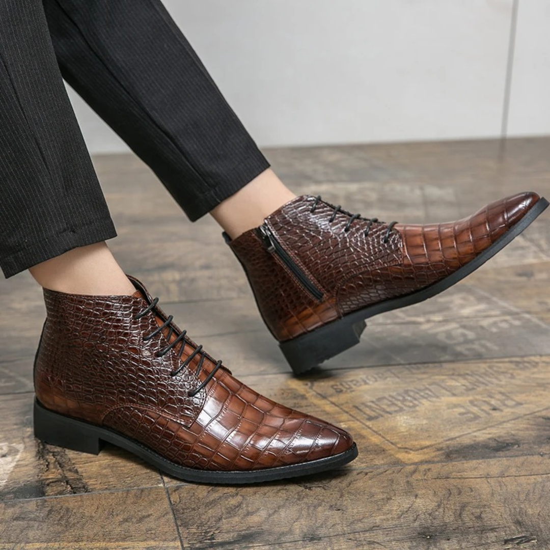 Orvieto | Herre Crocodile Pattern læder Ankle støvler - brun