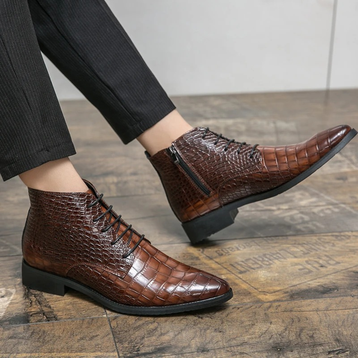 Orvieto | Herre Crocodile Pattern læder Ankle støvler - brun
