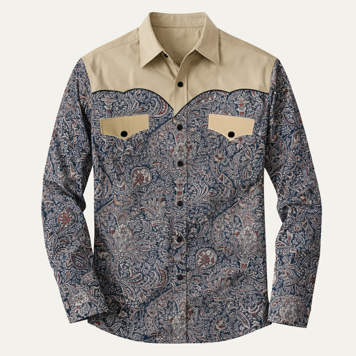 Freja Andersen | Herre Two Tone Patchwork Western blød denim skjorte