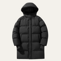 Freja Andersen | Herre med hætte puffer Parka | lang, vandtæt, foret, med flere lommer