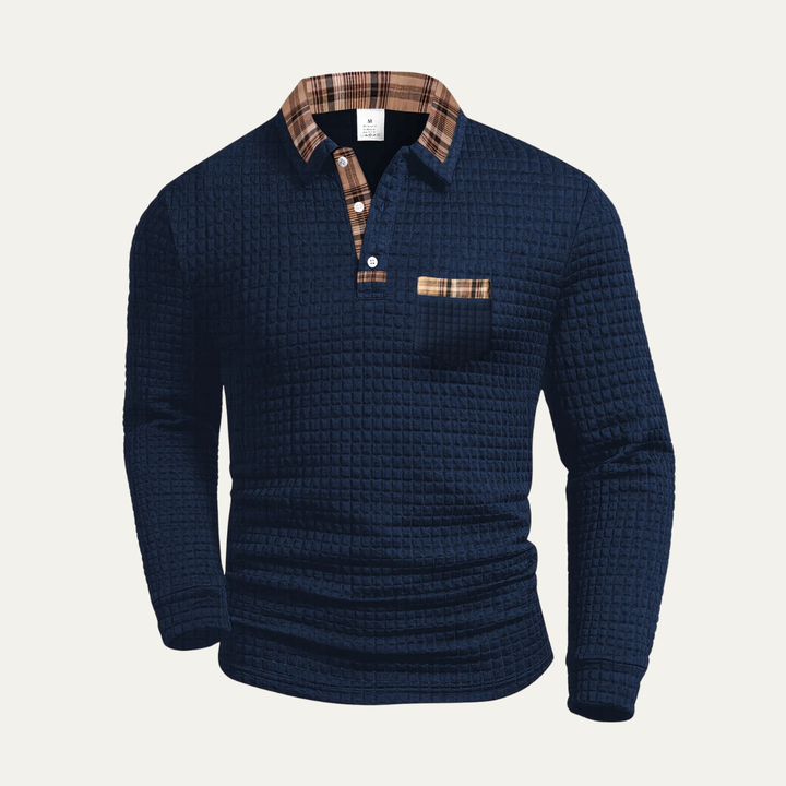 Saturnia | Herre Waffle strik polo trøje med Plaid krave