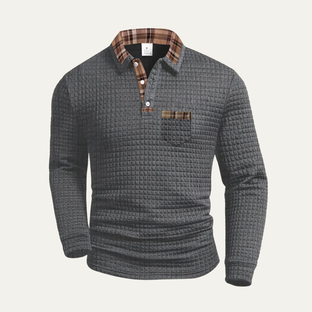 Saturnia | Herre Waffle strik polo trøje med Plaid krave