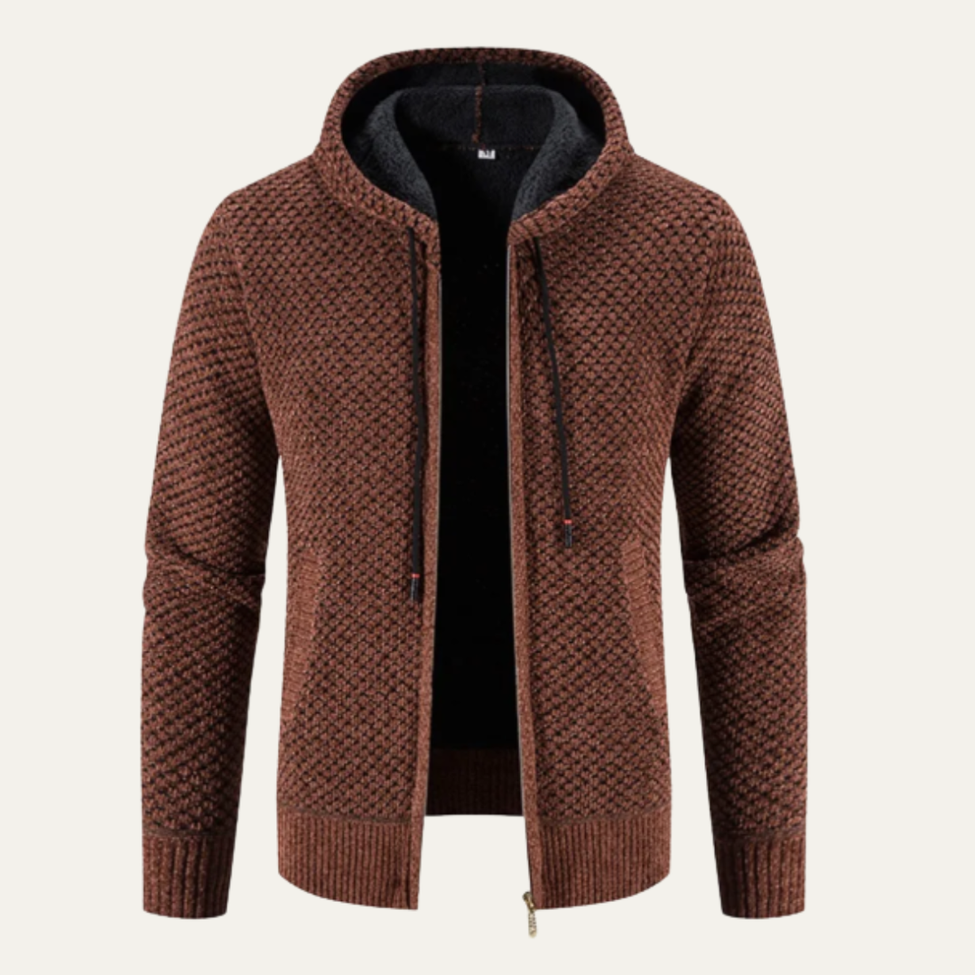 Freja Andersen | Herre strikket fleeceforet Zip Up vinter Hoodie jakke