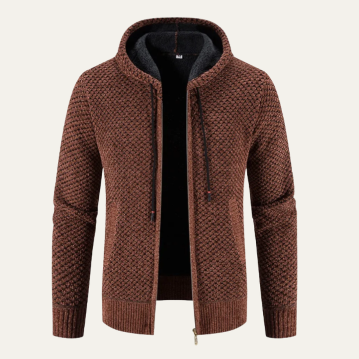 Freja Andersen | Herre strikket fleeceforet Zip Up vinter Hoodie jakke
