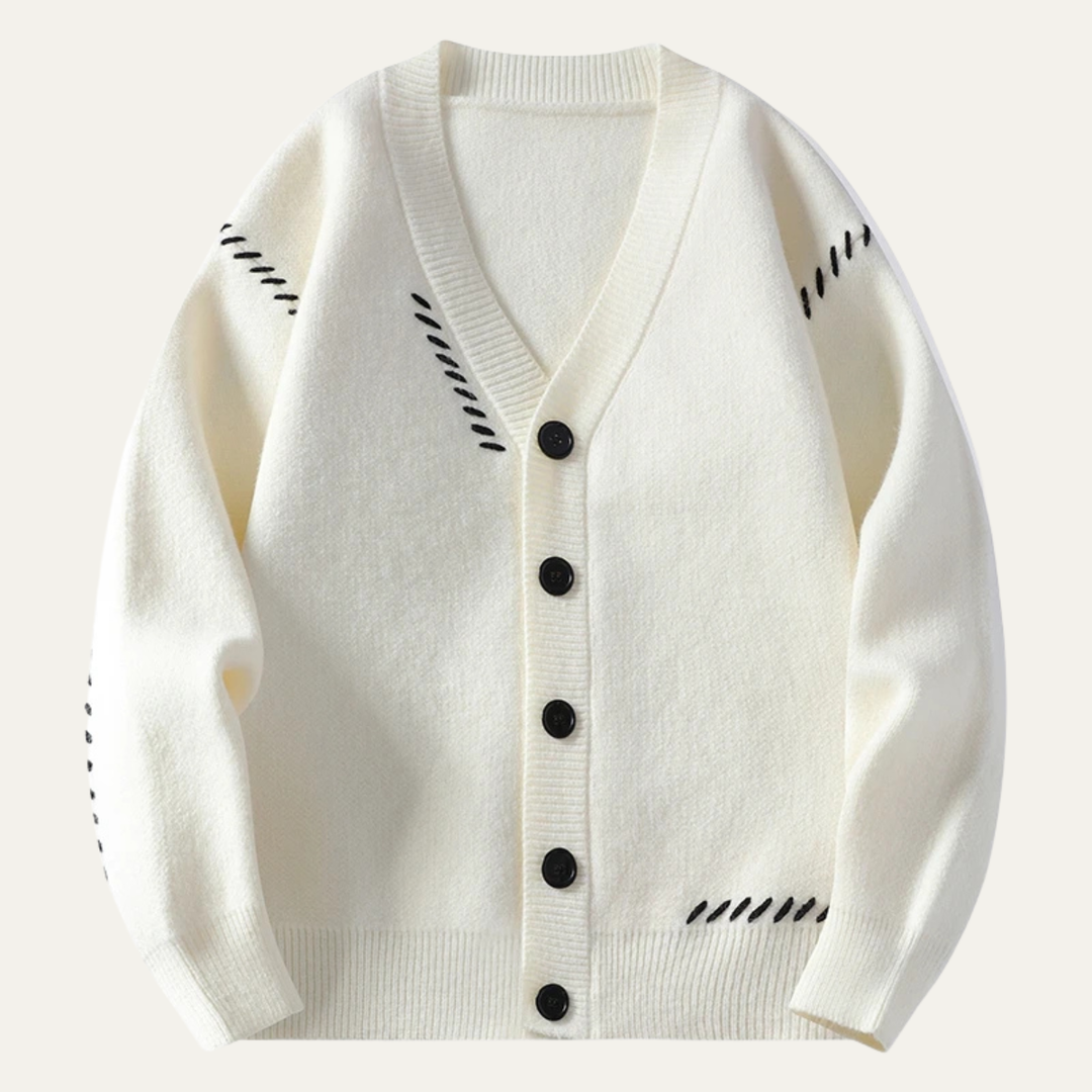 Freja Andersen | Herre strikket cardigan - afslappet V-hals knap Down