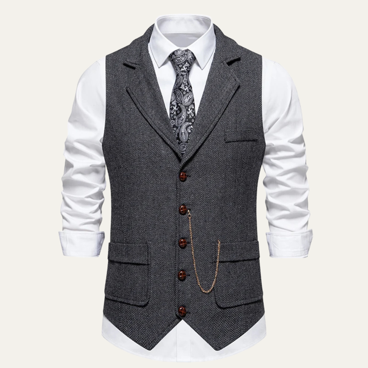 Freja Andersen | Herre tweed Pocket jakkesæt Vest med Chain