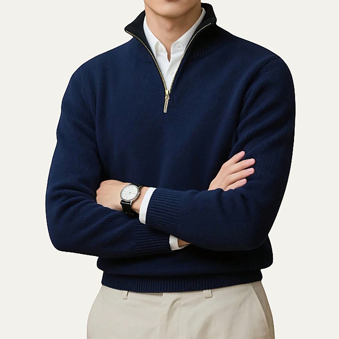 Brookline Ridge herre klassisk Mock Neck halv lynlås kashmir trøje