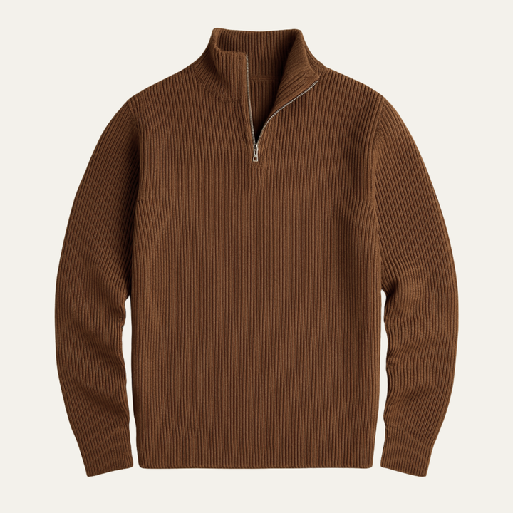 Hawkington | Herre Ribbed varm Mock Neck halv lynlås strik trøje