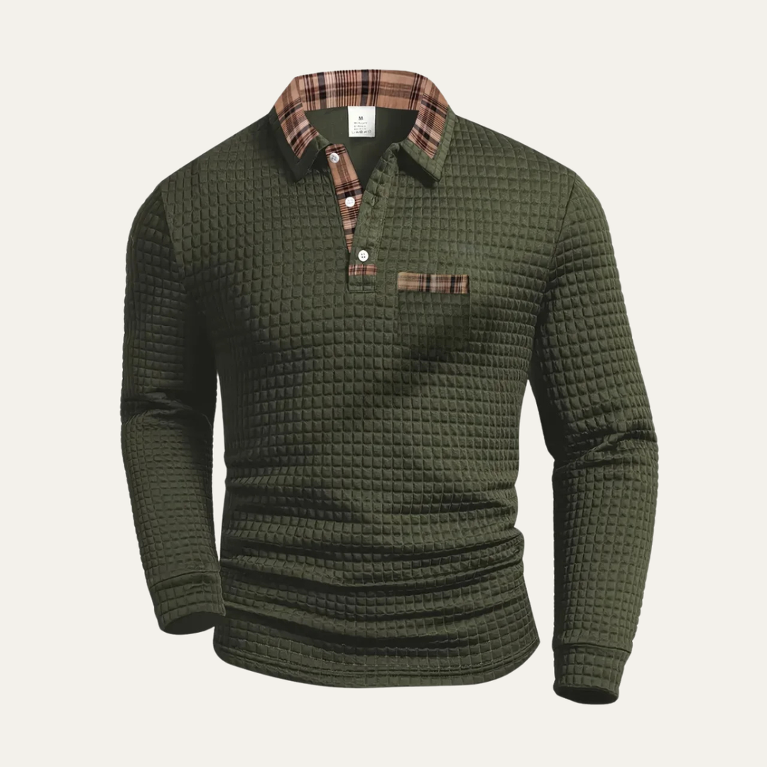 Saturnia | Herre Waffle strik polo trøje med Plaid krave
