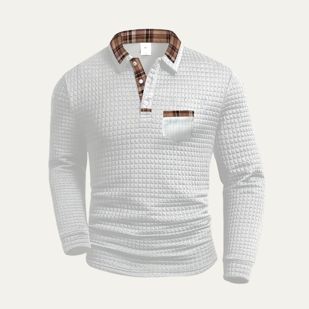 Saturnia | Herre Waffle strik polo trøje med Plaid krave