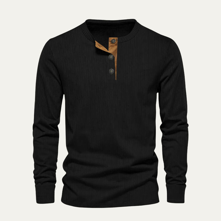 Freja Andersen | Herre fløjl Henley Ribbed afslappet trøje