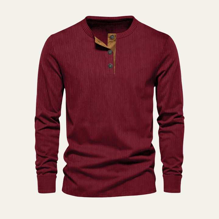 Freja Andersen | Herre fløjl Henley Ribbed afslappet trøje