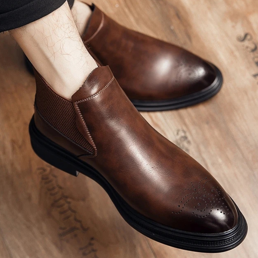 Freja Andersen | Herre læder Brogue Detail stilren afslappet Ankle støvler