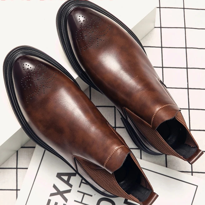 Freja Andersen | Herre læder Brogue Detail stilren afslappet Ankle støvler
