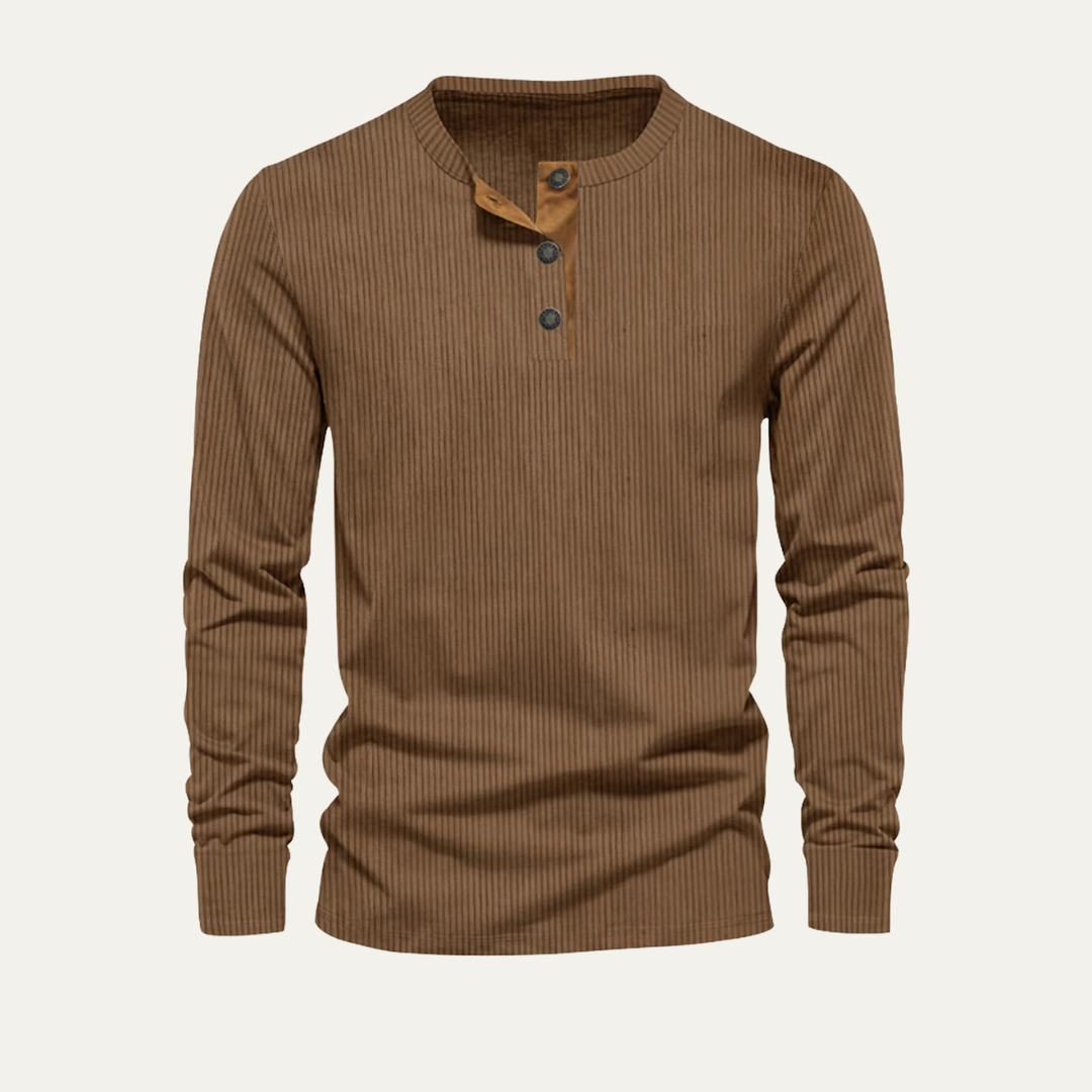 Freja Andersen | Herre fløjl Henley Ribbed afslappet trøje