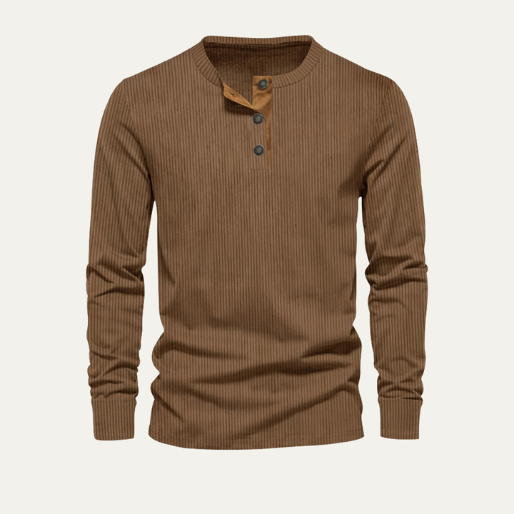 Freja Andersen | Herre fløjl Henley Ribbed afslappet trøje